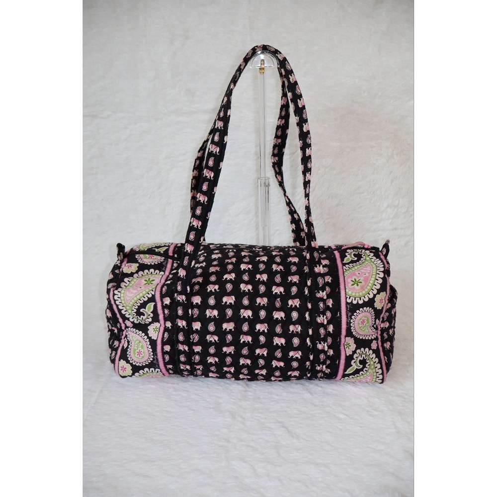 Vera Bradley Small Quilted Duffel Bag Retired Pink Elephant Black Travel